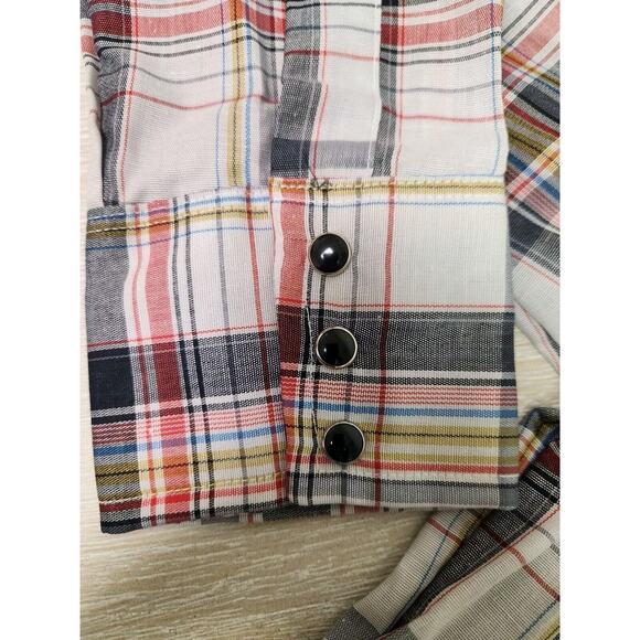 Vintage 60s Wrangler Cursive Label USA Western Plaid Pearl Buttons Nwot 16-34 - Picture 6 of 12